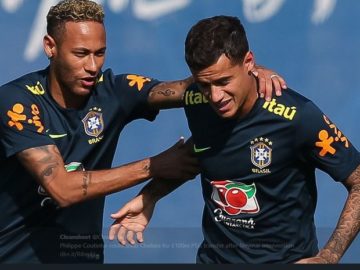 Neymar (kiri) dan Philippe Coutinho.